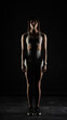 © vadim_fl - Young beautiful woman with athletic body on dark background. Fitness girl