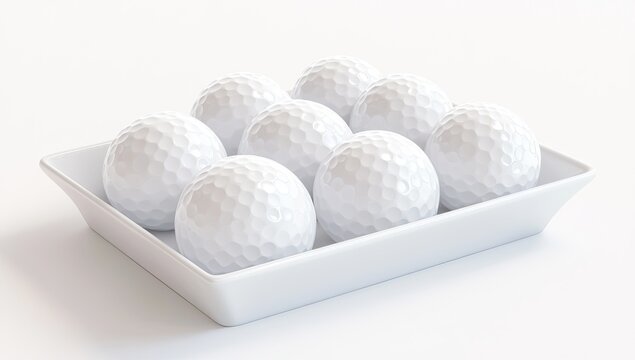 Golf balls in a white dish