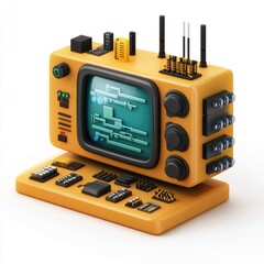 Poster - Retro-futuristic computer with integrated circuit board components.