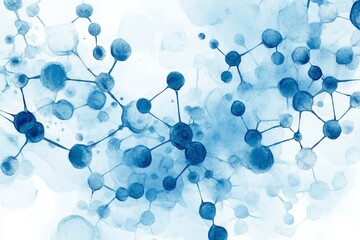 Poster - Watercolor Abstract Connected Dots on Bright Blue - Symbolizing connection, network, science, technology, and innovation. A vibrant watercolor painting depicting interconnected dots