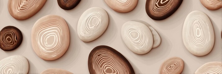 Aufkleber - Organic Pattern Showcases a Variety of Egg Outlines in Soft Matte Tones With Natural Designs and Textures for Artistic Inspiration Generative AI