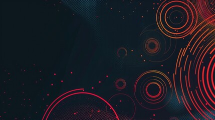 Fototapete - Abstract flowing light waves in orange and purple tones. Background image of circle glowing light with abstract red and blue color with dark background. Digital art for modern and fluid design. AIG51.