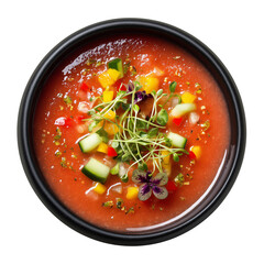 Wall Mural - Chilled gazpacho in dark bowl top view