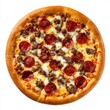 © Ms Vector - Delicious pepperoni and sausage pizza with cheese on white table