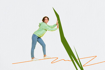 Aufkleber - 3d sketch poster trend collage of happy businesswoman push doodle line aim achievement development concept chance success