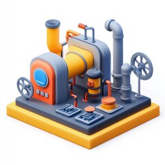 Poster - Colorful, stylized isometric illustration of a miniature industrial machine.