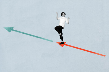 Aufkleber - Creative zine image artwork collage of happy businesswoman stand arrow development career promotion opportunity chance pointer