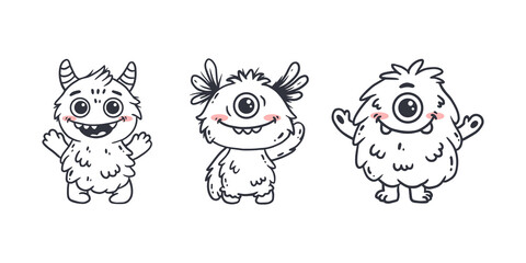 Wall Mural - set of cartoon monsters. cute monsters doodle. kids funny character design for posters, cards, magaz