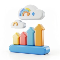 Poster - Colorful upward trending graph with clouds and rainbow.