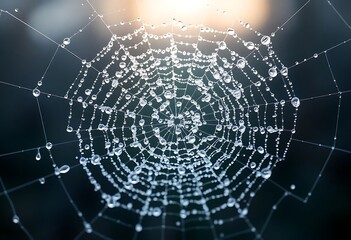 Wall Mural - spider web with drops of water on it
