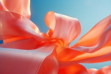 Poster - abstract view of a coral-colored ribbon in motion.