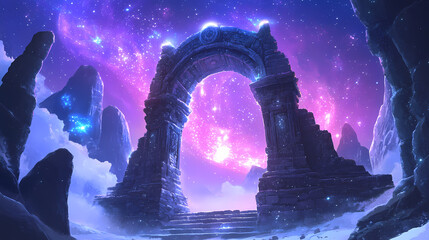 Wall Mural - mystical stone archway under a glowing celestial sky, mystical, stone, archway, glowing, celestial, 
