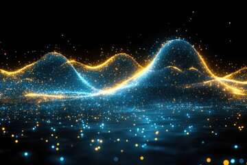 Fototapete - Abstract digital landscape with glowing particles.