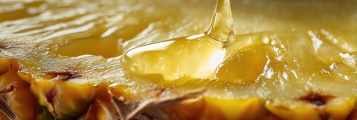 Poster - Sunbeam Glistens on Juicy Edge of a Pineapple Slice Capturing the Essence of Freshness Generative AI
