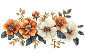 Poster - Elegant floral arrangement featuring blue, cream, and purple blooms on a transparent background perfect for digital designs and decorations