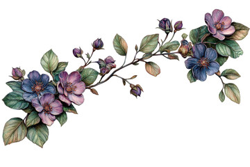 Poster - Elegant floral arrangement featuring soft pastel blooms and rich foliage on a transparent background in a decorative style for seamless design use