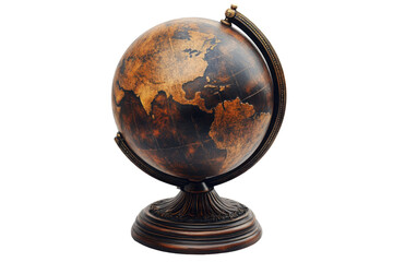 Poster - Explore the world with a vintage globe featuring detailed land masses, oceans, and a classic stand in a transparent background, perfect for educational purposes and decor