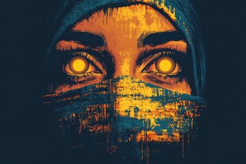 Poster - close-up portrayal of a veiled woman's intense eyes.