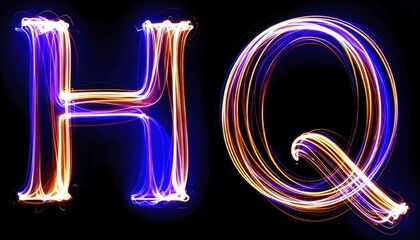 Poster - Blurred Golden Light Waves Forming HQ Letters