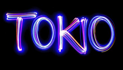 Poster - Blurred Light Waves Forming TOKIO Letters on Black Background