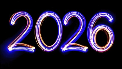Poster - Light Trails Forming the Year 2026 on Black Background