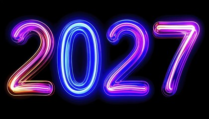 Poster - Dynamic Light Waves Forming 2027 on Black Background