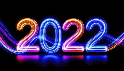 Poster - Illuminated 2022 Light Waves on Black Background