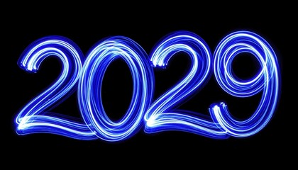 Poster - Blurred Blue Light Waves Forming the Year 2029