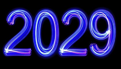 Poster - Blurred Blue Light Waves Forming the Year 2029