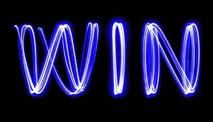 Poster - Dynamic Blue Light Waves Forming WIN on Black Background