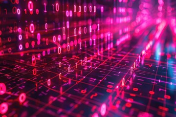 Fototapete - Abstract digital network display with binary code.