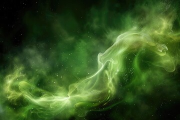 Poster - Abstract swirling nebulae in vibrant green and yellow hues.