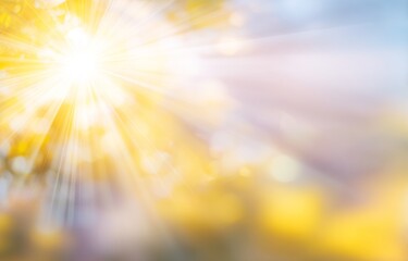 Aufkleber - Golden sunlight is shining through blurred foliage, creating a beautiful bokeh effect and a dreamy atmosphere with a gradient of yellow, orange, and blue tones