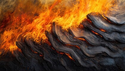 Aufkleber - Intense Burning Fire with Textured Coal Abstract Background