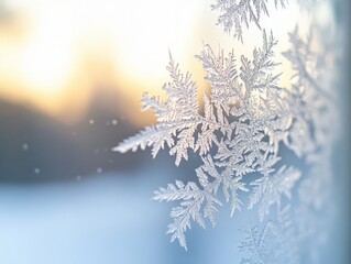 Aufkleber - Intricate Ice Crystals on Window Pane at Sunrise