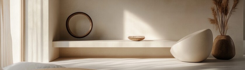 Poster - Minimalist Beige Interior Design with Organic Forms and Natural Light