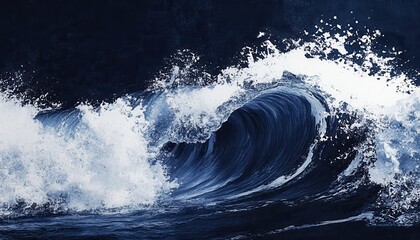Poster - Powerful Blue Ocean Wave Crashing Abstract Digital Art