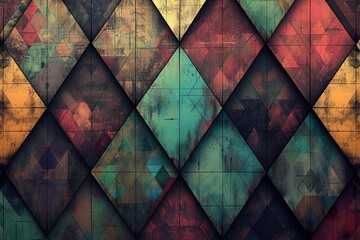Poster - geometric pattern of stained rhombus shapes.