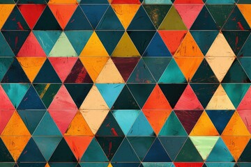 Poster - colorful geometric pattern of triangles with textured effects.