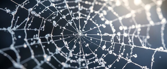 Wall Mural - close up of a spider web with drops of water on it