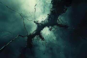 Poster - a mesmerizing abstract design of fractured forms in dark tones.
