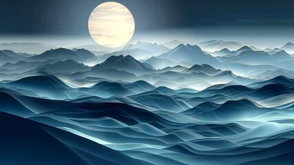 Canvas Print - serene moonlight over misty mountains: a digital landscape