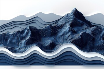 Poster - layered, abstract, mountain range illustration.