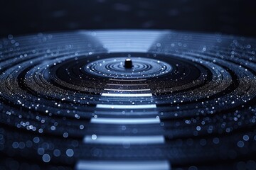 Poster - abstract concentric circles design with metallic and sparkling effects.