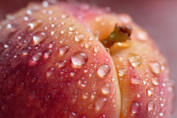 Aufkleber - Close-up of a Peach With Water Droplets Highlighting Its Texture and Color in a Natural Setting Generative AI