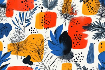 Poster - vibrant abstract pattern with leaves and shapes.