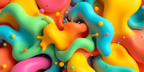 Poster - Dynamic Burst Of Color, Abstract Splashes Creating Fun Designs. Playful Shapes Combine, Resulting In An Energetic Image. Bright Hues, And Organic Forms Merge. Grabs Attention