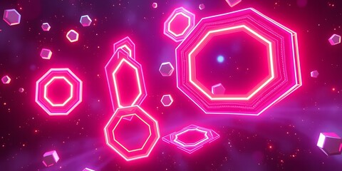 Fototapete - Futuristic Glowing Elements, Bright Color. Space Floating Design, Sleek Tech Edges. Abstract Backgrounds, Modern Art. Science And Technology Visual.