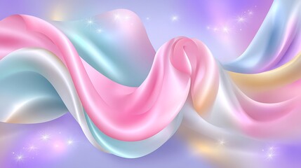 Aufkleber - Colorful Smooth Satin Fabric Waves in Soft Pastel Background