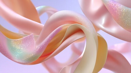 Aufkleber - Flowing Fabric Strips with Subtle Pastel Colors and Shimmering Effects